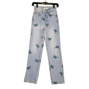 Pacsun Dad Jeans Butterfly Print 23x30 Button Fly 90s Y2K Inspired Denim Pants